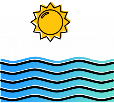 Illustration of ocean wave with sun overhead